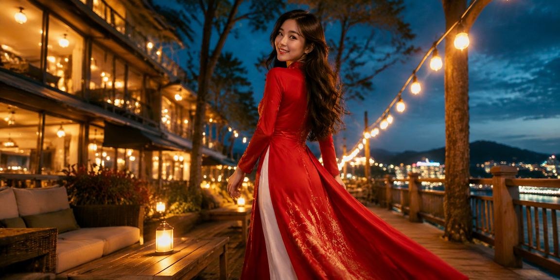 Người mặc áo dài tại Đà Lạt thư giãn bên cảnh casino đêm